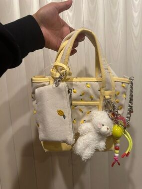 Madden Girl Yellow & Cream Embroidered Lemon Mini Tote